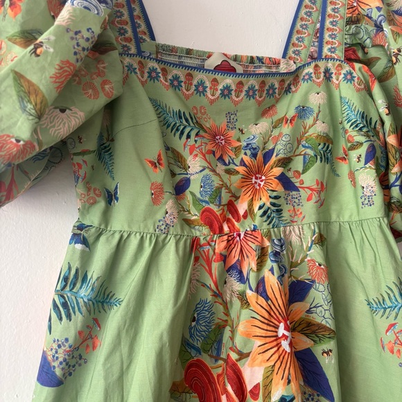 Farm Rio Green Puff Sleeve Bright Yard Mini Dress - Picture 5 of 10